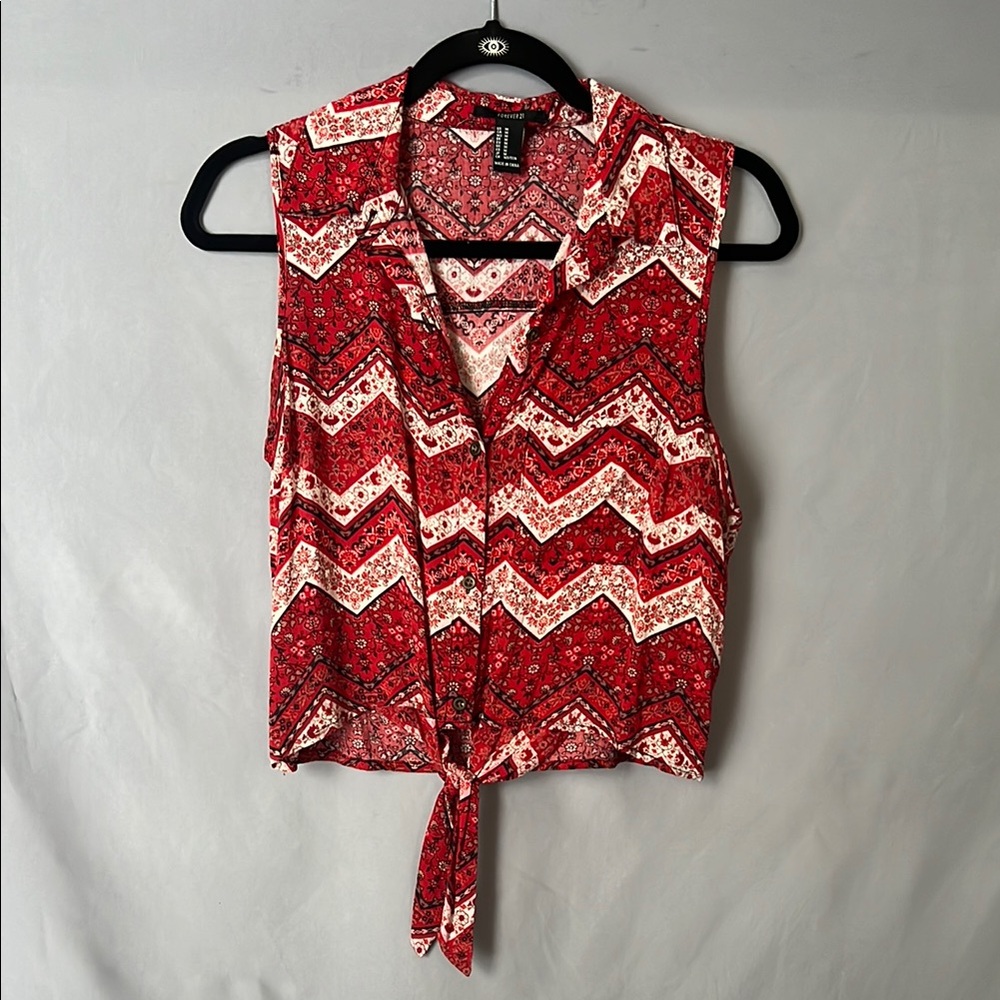 Forever21 sleeveless collared tie front crop top | size M